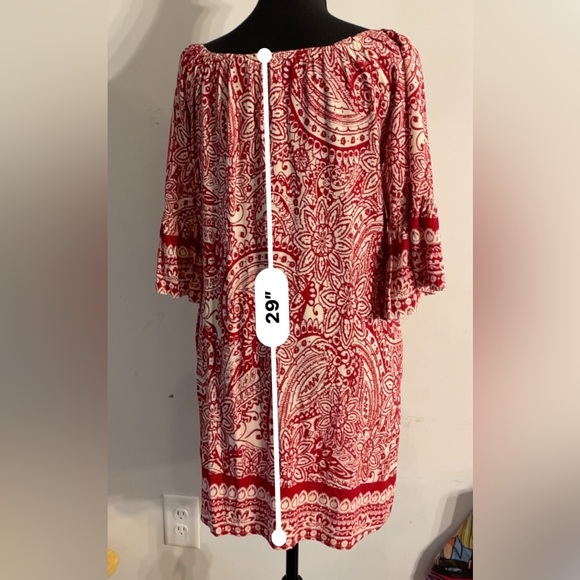 Umgee Off Shoulder Mini Dress Women Size S Girlhood-core Boho Red Cream Paisley - Picture 12 of 14